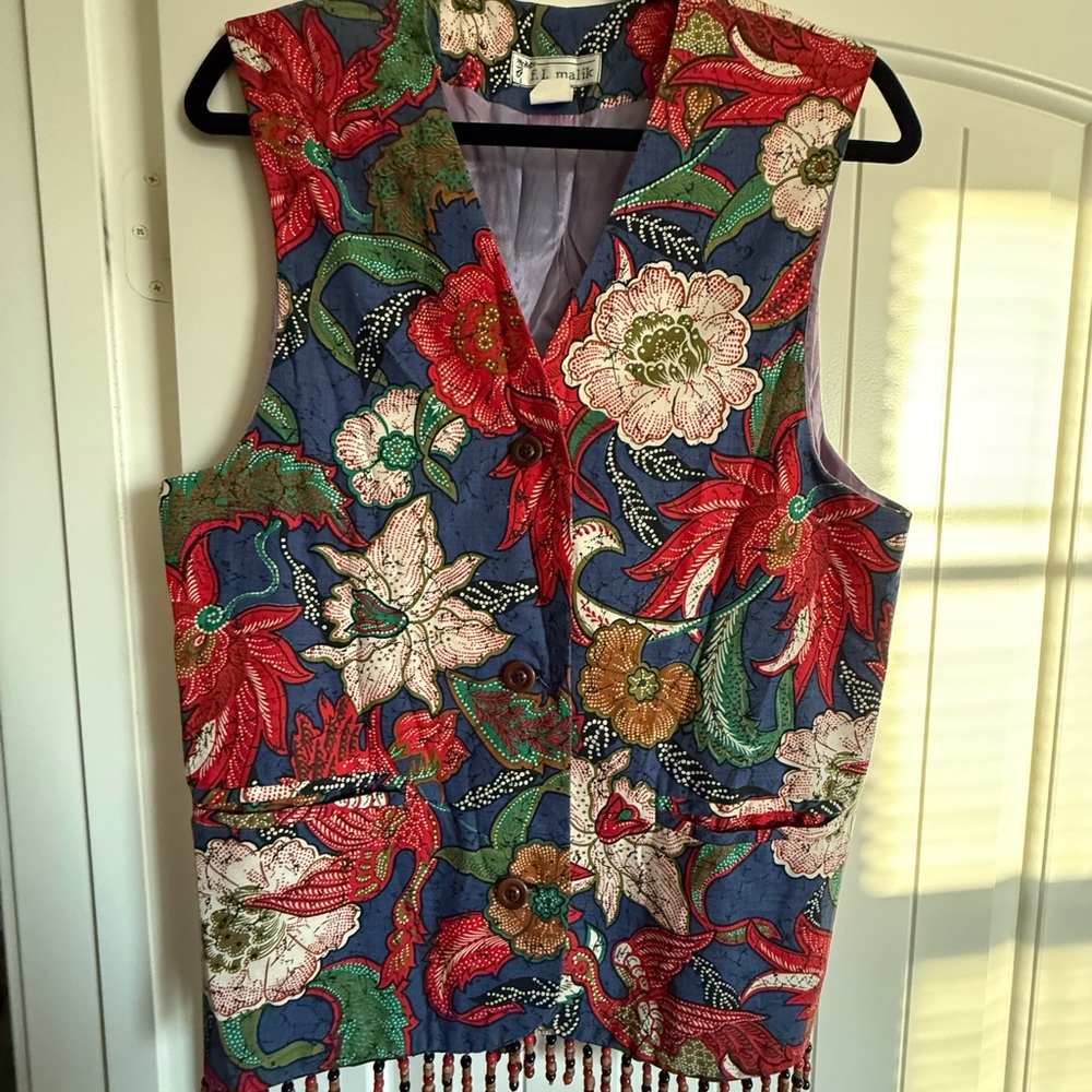 Vintage Floral Vest with Fringe